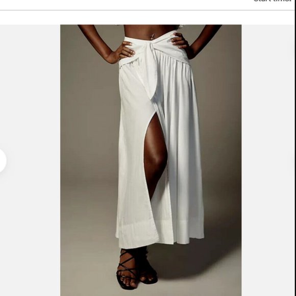 Anthropologie Maeve Poplin Tie Front Side Slit Skirt Maxi White XL NWT - Picture 7 of 8